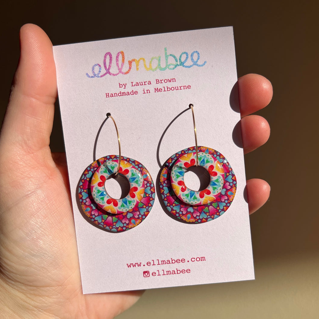 Amity Double Hoops Red/ Multi
