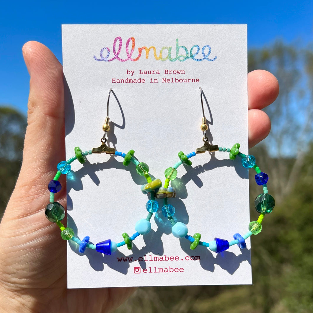 Beaded Hoop Earrings Cool Tones #1