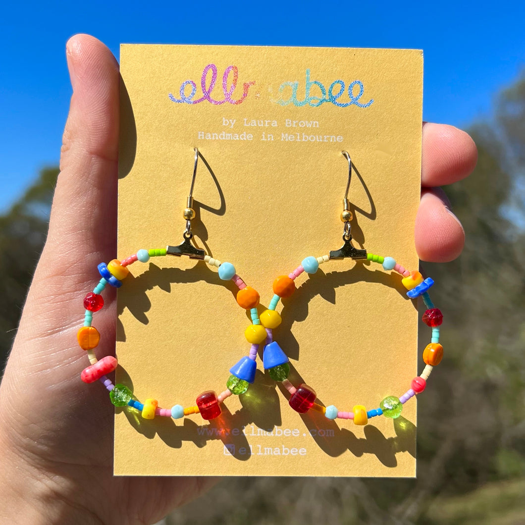 Beaded Hoop Earrings Rainbow #1