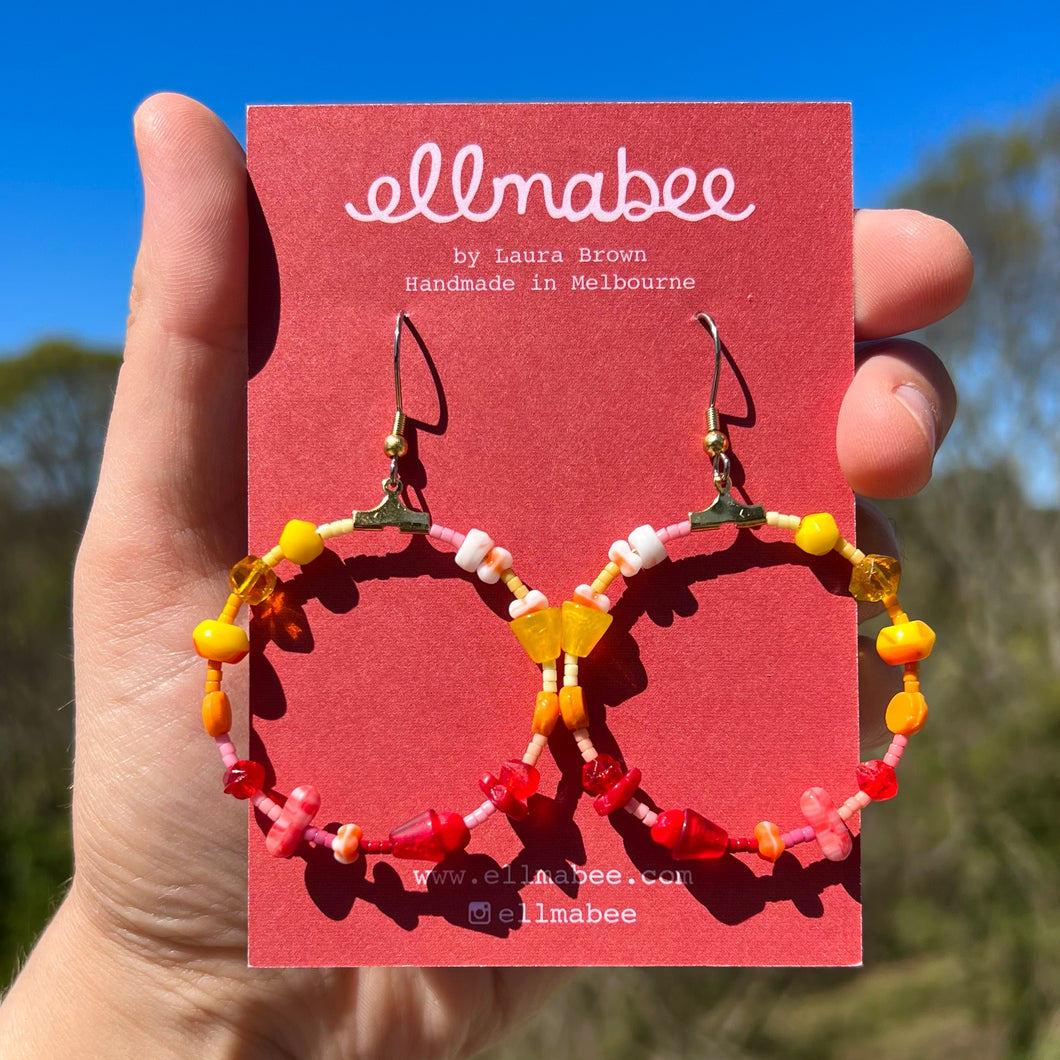 Beaded Hoop Earrings Warm Tones #1