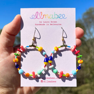 Beaded Hoop Earrings Rainbow #3