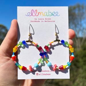 Beaded Hoop Earrings Rainbow #5
