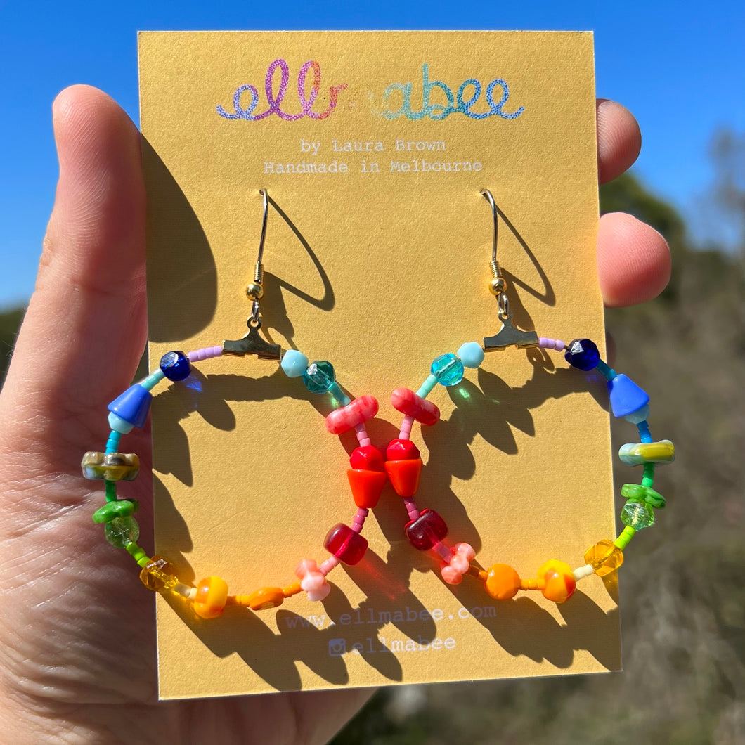 Beaded Hoop Earrings Rainbow #6