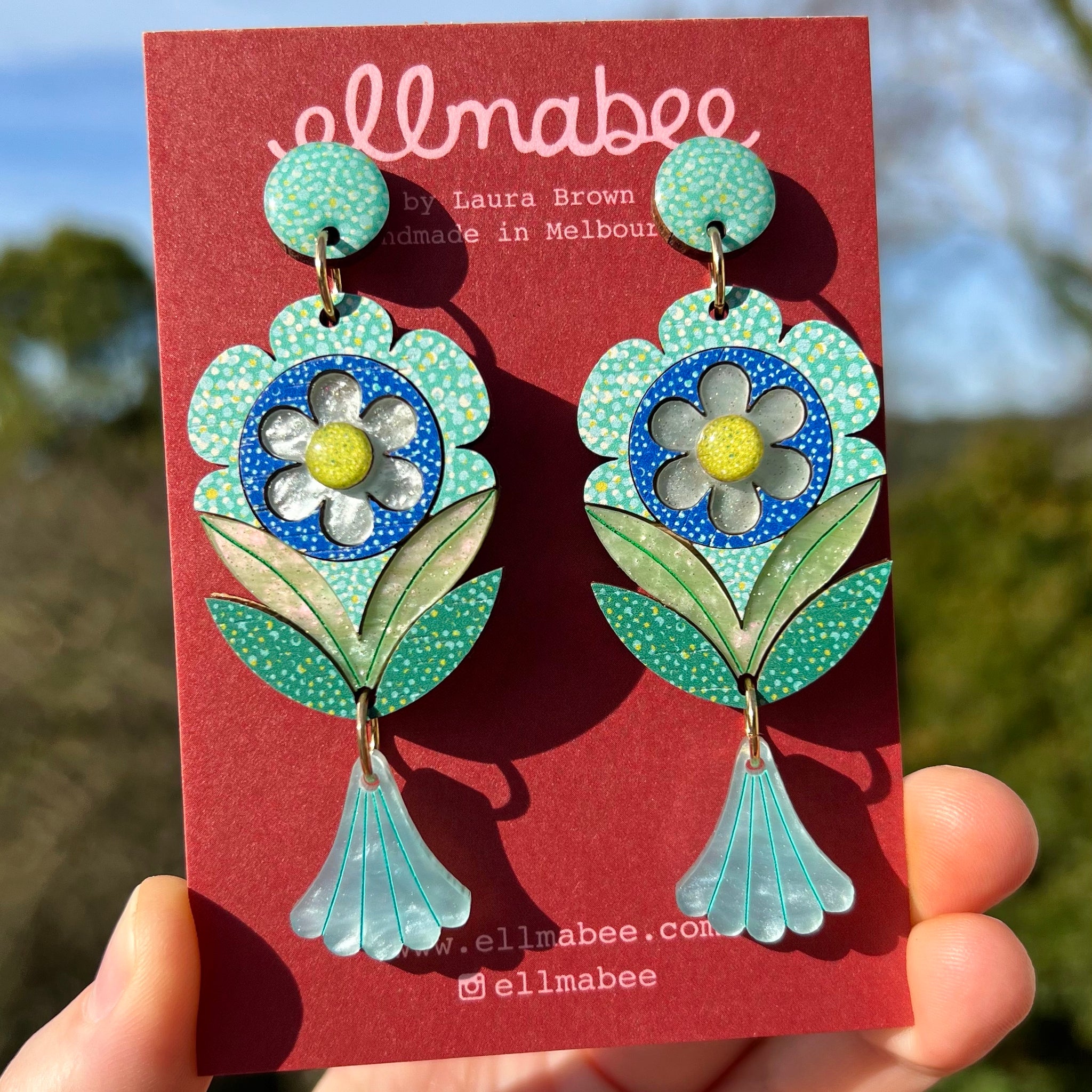 Art Nouveau Bloom Statement Earrings Cerulean Ellmabee