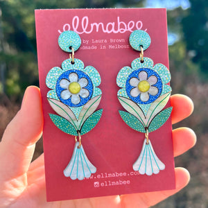 BOXING DAY SALE Art Nouveau Bloom Statement Earrings (Cerulean)