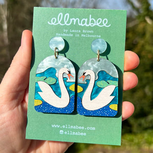 BOXING DAY SALE Art Nouveau Swans Statement Earrings
