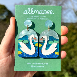 BOXING DAY SALE Art Nouveau Swans Statement Earrings