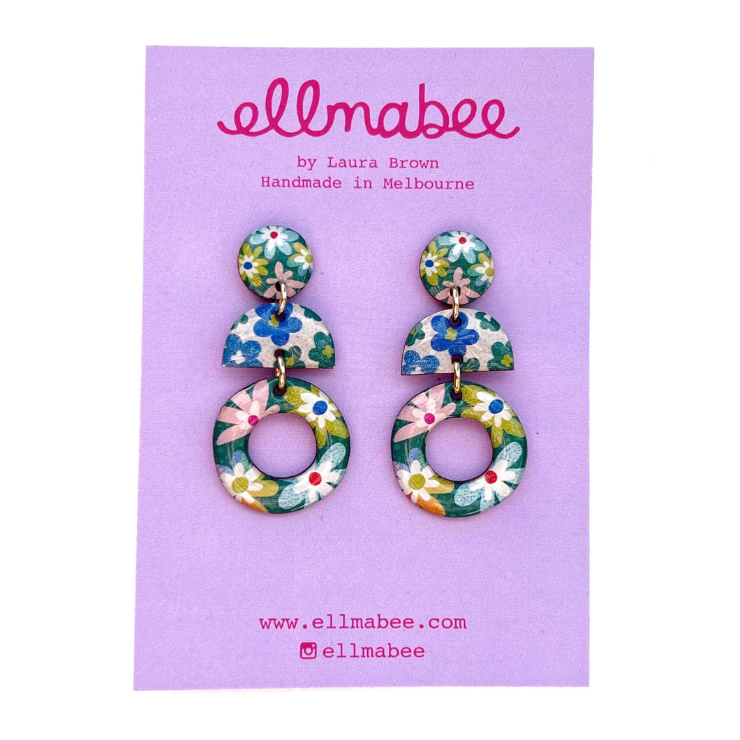 Patchwork Floral Midi Drops Green Hoops