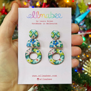 WHOLESALE Patchwork Floral Midi Drops Green Hoops