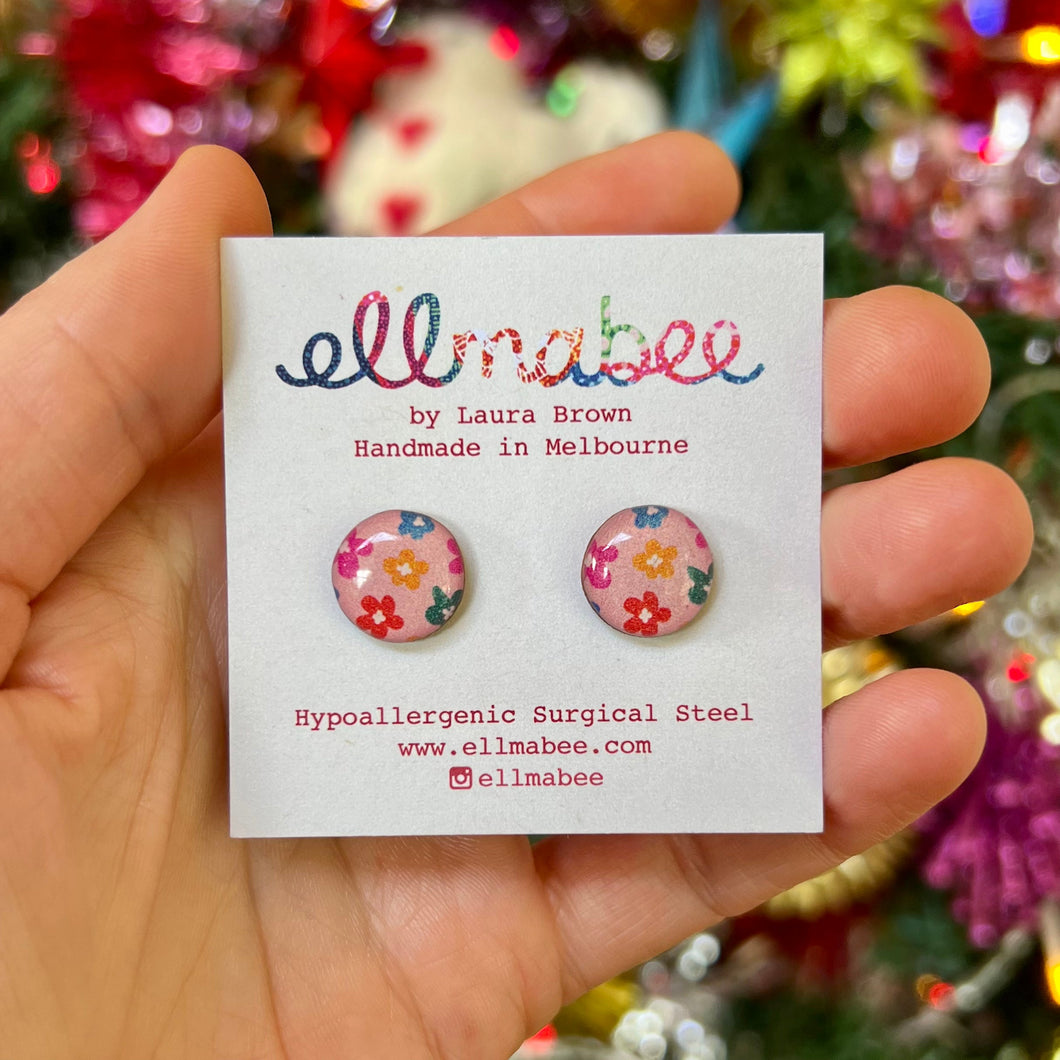 WHOLESALE Patchwork Floral Pink Daisy Studs